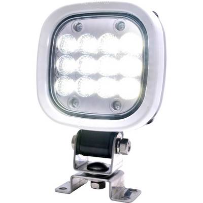 Ein quadratisches LED-Licht mit 12 hell leuchtenden Dioden, montiert auf einem Metallhalter. Geeignet für Fahrzeuge oder Außenbeleuchtung.