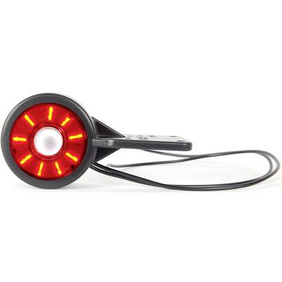 Rücklicht eines Fahrrads mit runder, roter LED-Anzeige und schwarzem Gehäuse, geeignet für bessere Sichtbarkeit im Straßenverkehr.