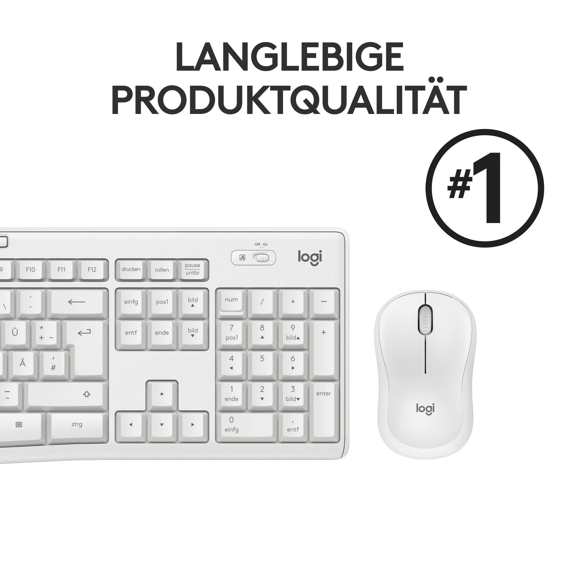 Tastatur und Maus von Logi; Fokus auf langlebige Produktqualität.