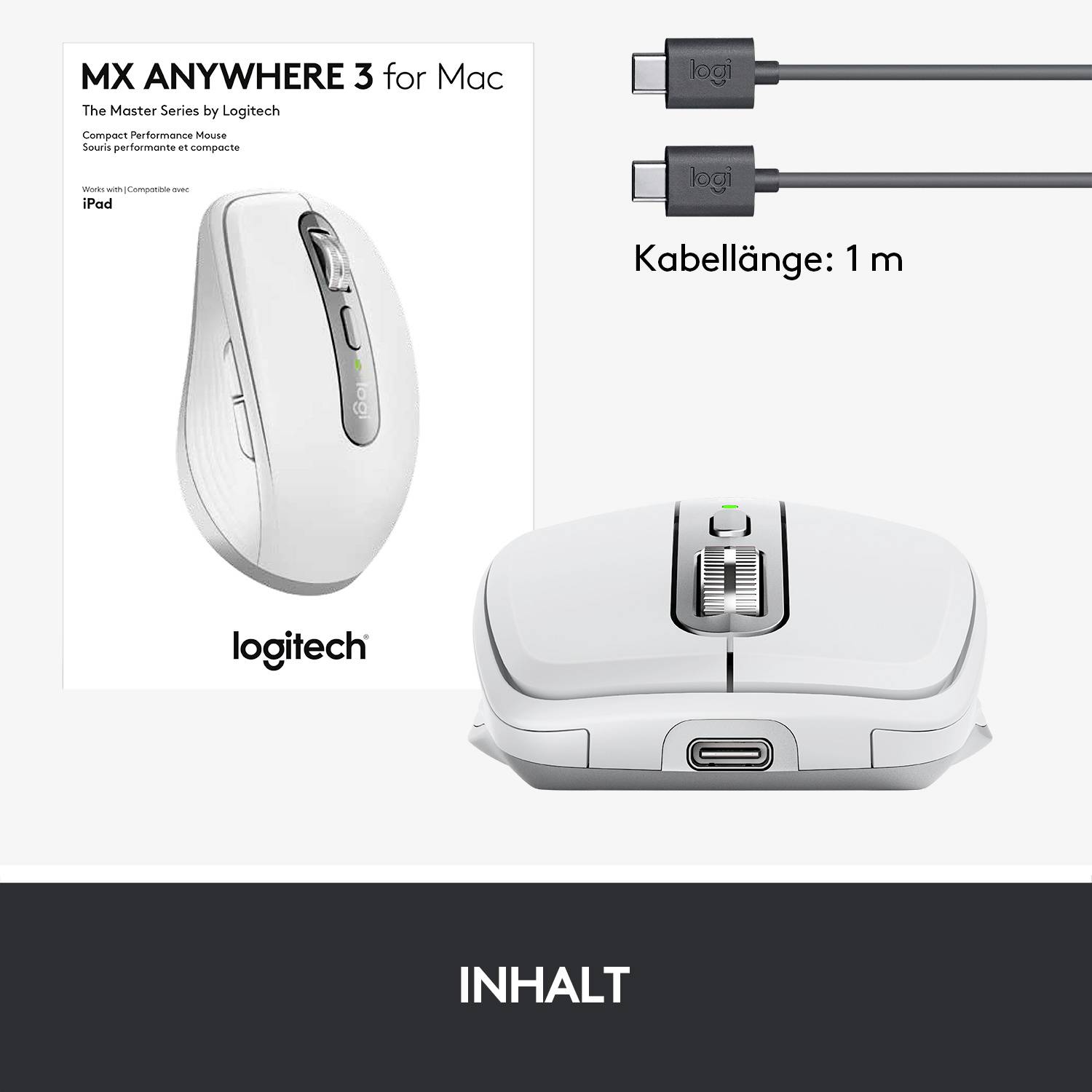 Logitech MX Anywhere 3 Mac Maus Bluetooth® Laser Hellgrau 6 Tasten 1000 dpi Wiederaufladbar-13