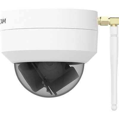 Eine weiße Dome-Kamera mit einer drehbaren Linse und einer seitlich angebrachten Antenne zur Überwachung im Innenbereich.