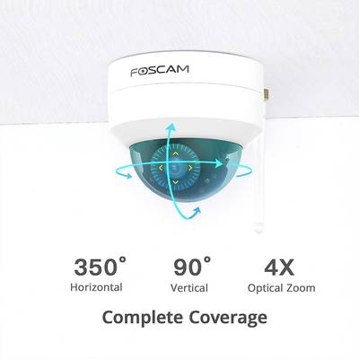 Überwachungskamera mit drehbarem Objektiv und Zoom-Funktion, bietet 350° horizontale und 90° vertikale Abdeckung für vollständige Überwachung.
