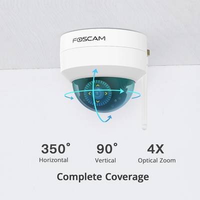 Überwachungskamera mit 350° horizontaler, 90° vertikaler Drehung und 4X optischem Zoom für vollständige Abdeckung.