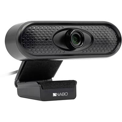 Eine schwarze Webcam mit integriertem Mikrofon auf einem verstellbaren Halter, geeignet für Videoanrufe oder Online-Meetings.