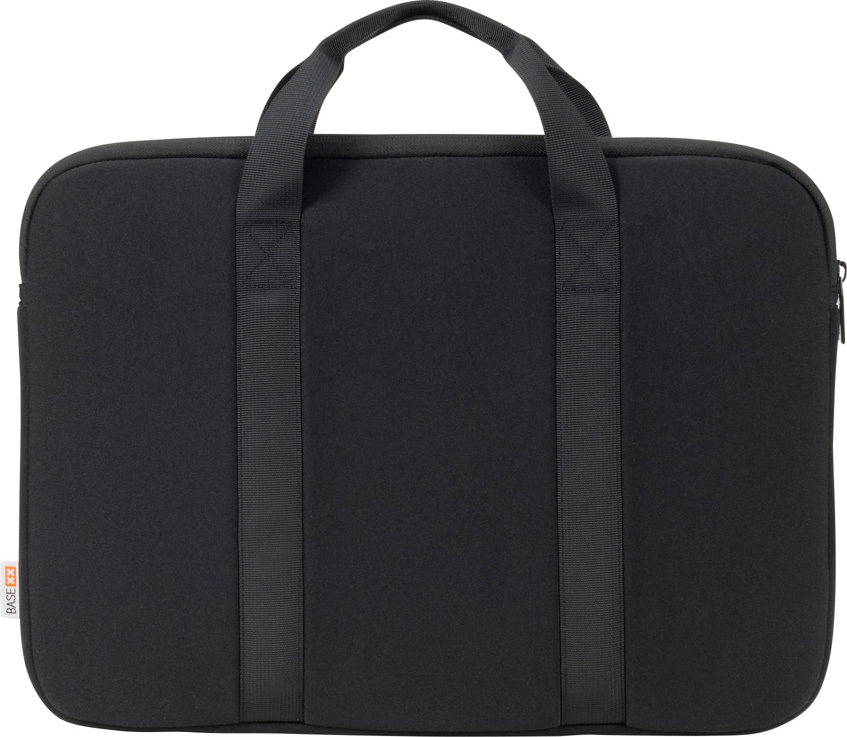 Schwarze Laptop-Tasche mit zwei Griffen, schlichtes Design.