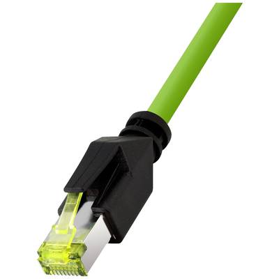 Ein grünes Ethernet-Kabel mit einem schwarzen Stecker, das häufig für Netzwerkverbindungen verwendet wird.
