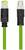 'Zwei grüne Kabel mit unterschiedlichen Steckverbindern, links ein RJ45-Stecker, rechts ein koaxialer Stecker.'
