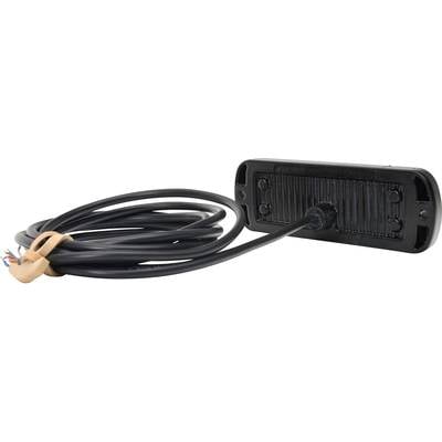 Rückansicht einer rechteckigen, schwarzen LED-Leuchte mit langem, schwarzem Kabel. Der Stecker ist lose und die Kabel sind sichtbar.