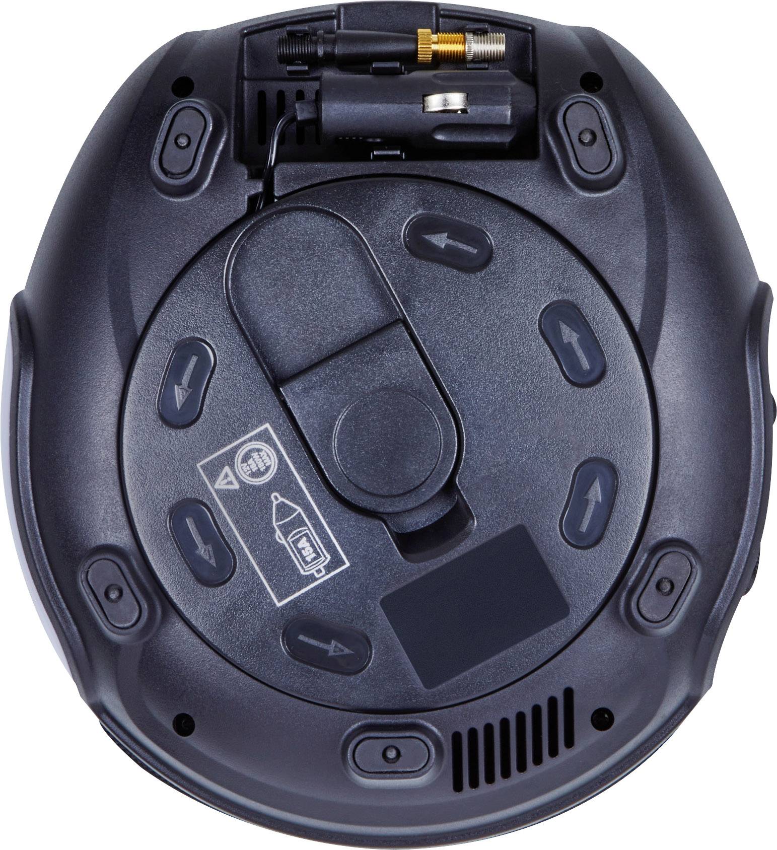 'Rückseite einer drahtlosen Computermaus mit Batteriefach und vier Tasten zur Steuerung. Pfeile zeigen Richtung der Tastenfunktionen.'