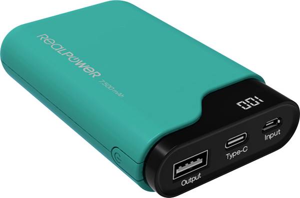 RealPower PB-7500C Powerbank 7500 mAh  Li-Ion  Grün Statusanzeige