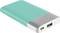 Eine tragbare Powerbank in Türkis mit einem USB- und einem Micro-USB-Anschluss, geeignet zum Laden von Geräten unterwegs.