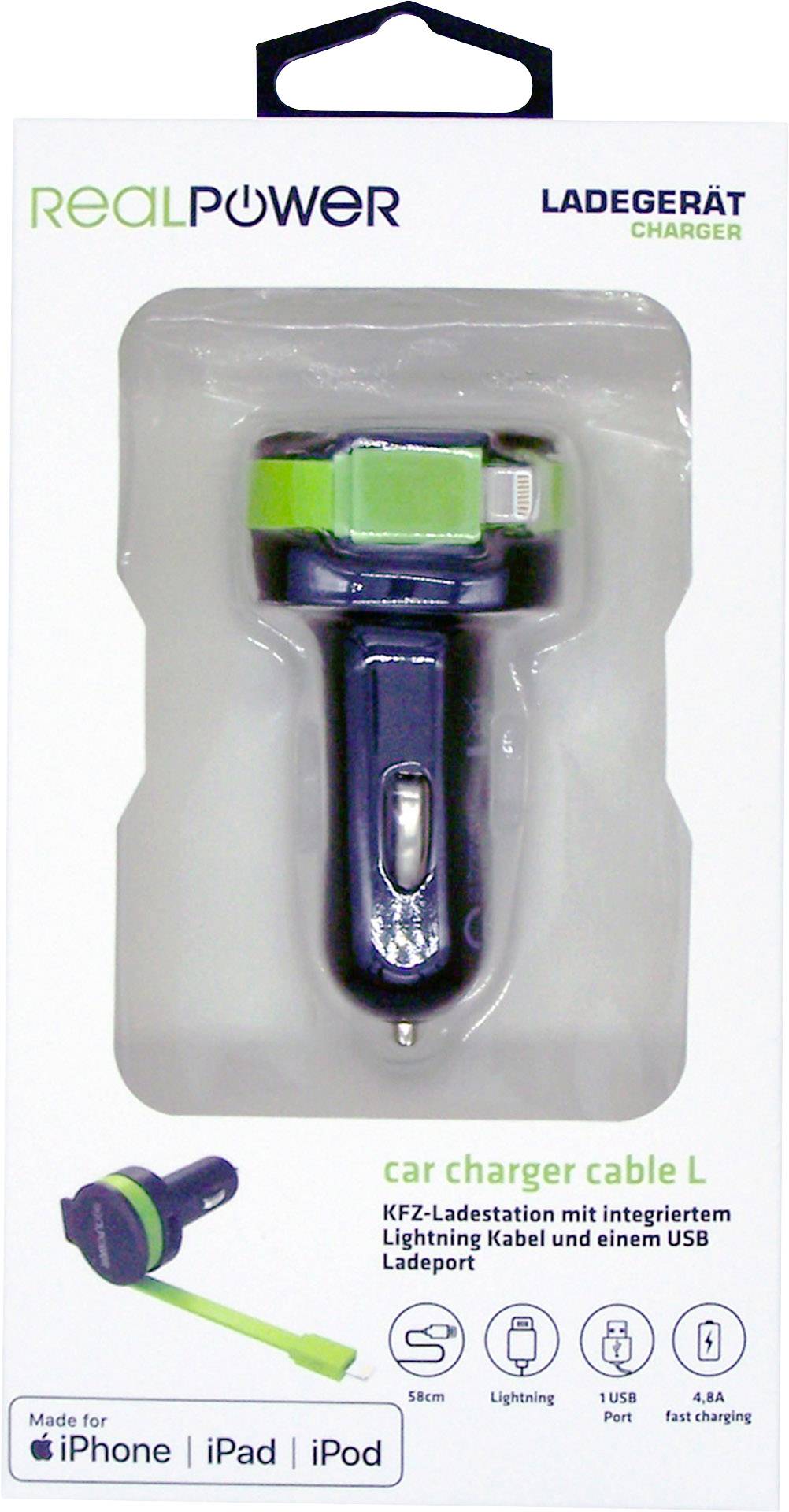 ULTRON - Realpower - Auto-Netzteil - 4.8 A - 2 Ausgabeanschlussstellen (USB, Lightning)-1