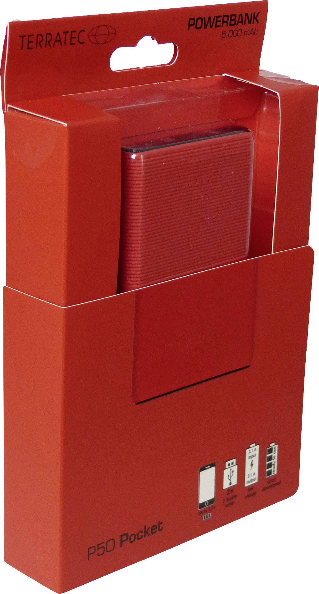 TERRATEC P50 Pocket - Powerbank - 5000 mAh - 2.1 A - 2 Ausgabeanschlussstellen (USB, USB-C)-1
