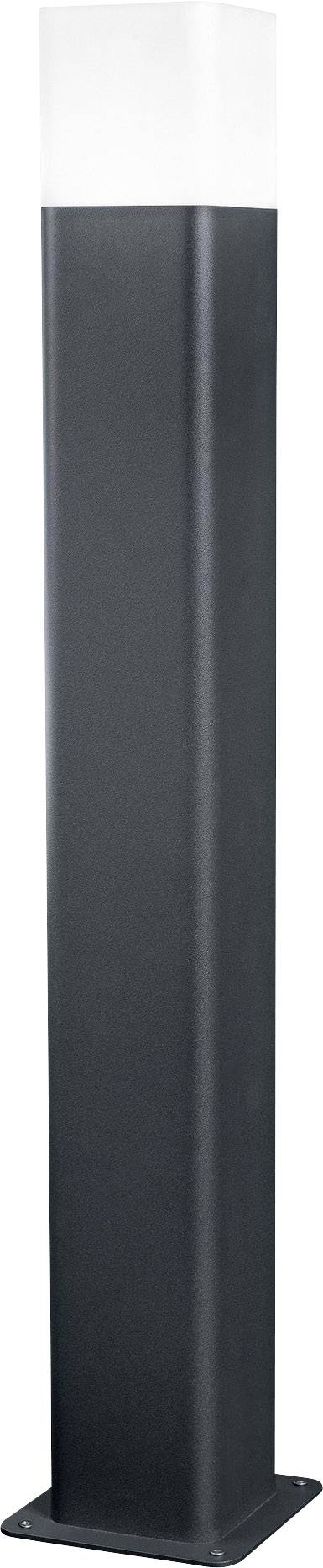 Schwarze, rechteckige Stehlampe mit weißem Leuchtkopf.