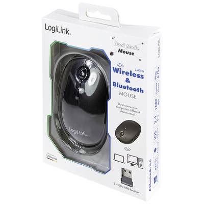 Kabellose und Bluetooth-Maus von LogiLink in Originalverpackung. Unterstützt Dual-Modus-Verbindung, kompatibel mit verschiedenen Geräten.