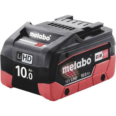 Lithium-Ionen-Akku von Metabo mit 18V und 10Ah, geeignet für verschiedene Werkzeuge.
