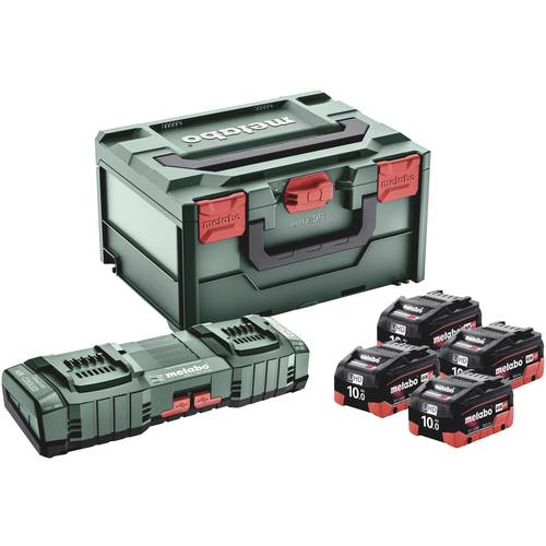 Metabo 685143000 Basic-Set 4x LiHD 10Ah + ASC 145 DUO Werkzeug-Akku und Ladegerät 18 V 10 Ah LiHD