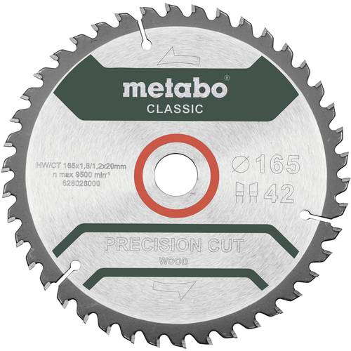 Metabo Precision cut Wood - Classic 165X20 Z42 WZ 5° 628026000 Hartmetall Kreissägeblatt 165 x 20 x 1.2 mm Zähneanzahl: ...