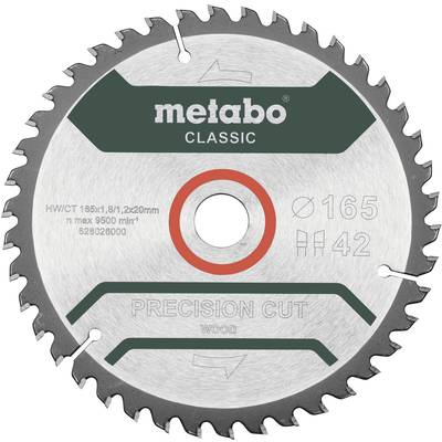 Kreissägeblatt mit 42 Zähnen, Durchmesser 165 mm, für Holz, Marke 'Metabo Classic', max. 9500 U/min, Modellnummer 628028000.