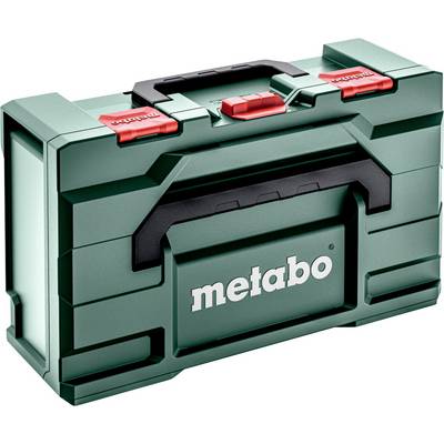 Grüner Werkzeugkasten von Metabo mit schwarzen und roten Verschlüssen, geeignet zur Aufbewahrung von Werkzeugen.