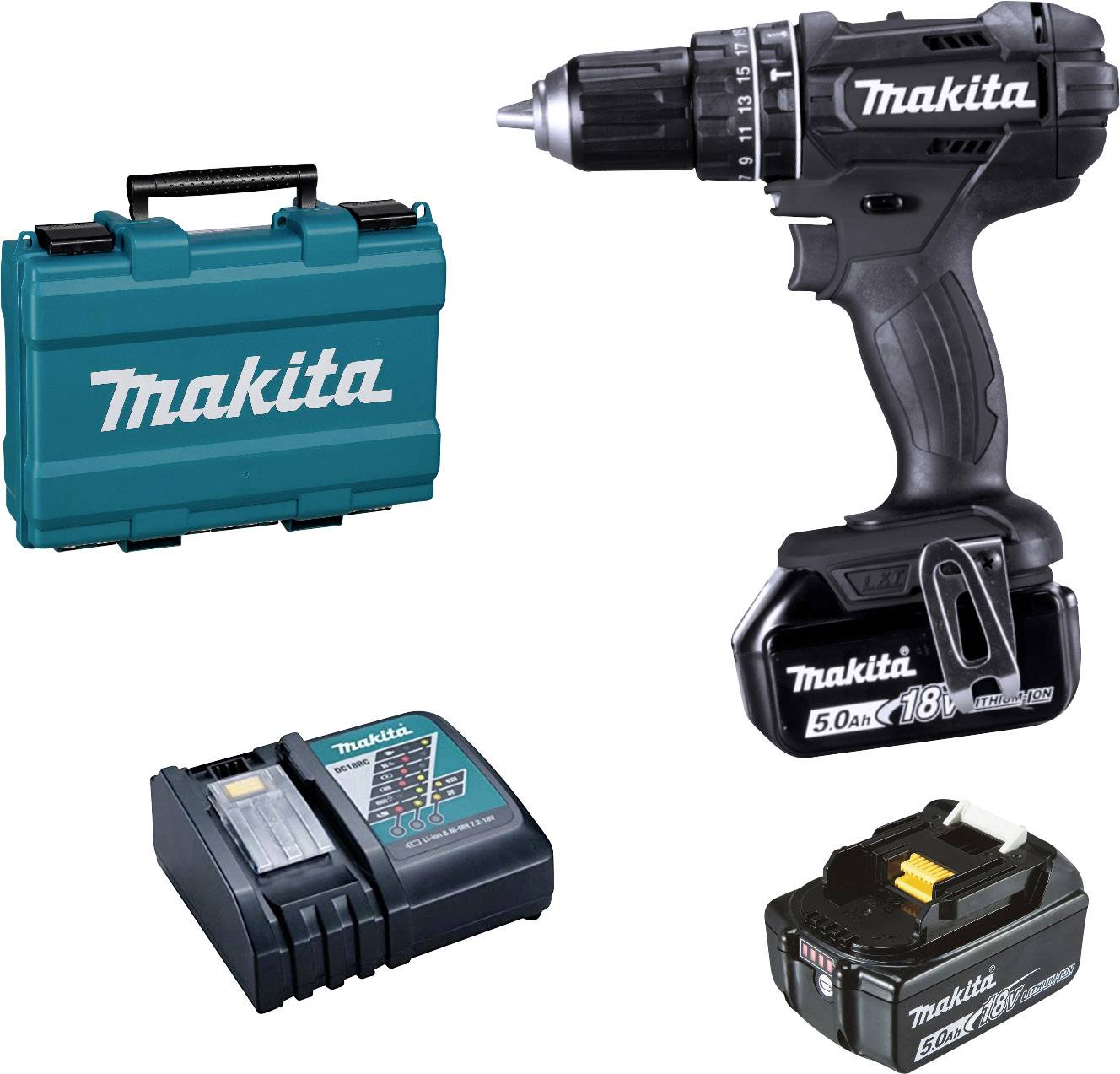 Aku příklepová vrtačka Makita DHP482RTEB DHP482RTEB, 18 V, 5.0 Ah, Li-Ion akumulátor