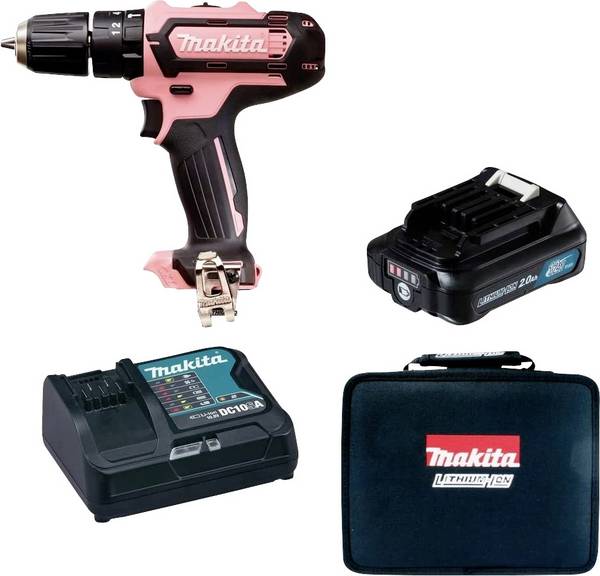 Makita HP 333 DSAP1 Akku Schlagbohrschrauber 12 V 30 Nm Pink + 1x Akku 2,0 Ah + Ladegerät + Tasche
