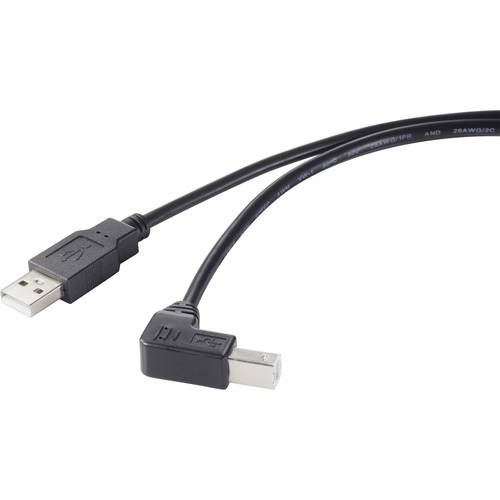 Renkforce USB-Kabel USB 2.0 USB-A Stecker, USB-B Stecker 0.50 m Schwarz 90° nach unten gewinkelt RF-4613068