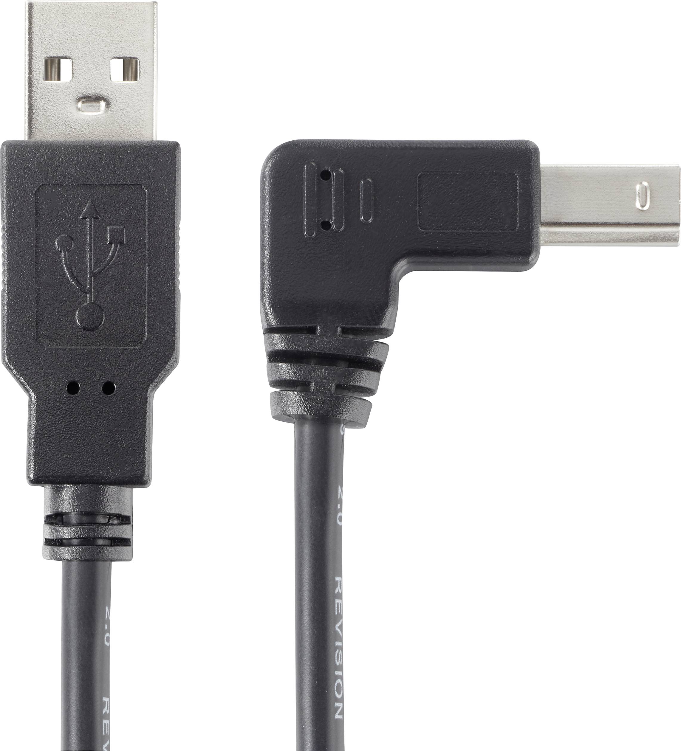 Ein schwarzes USB-Kabel mit einem normalen und einem abgewinkelten Stecker, ideal für enge Raumverhältnisse.