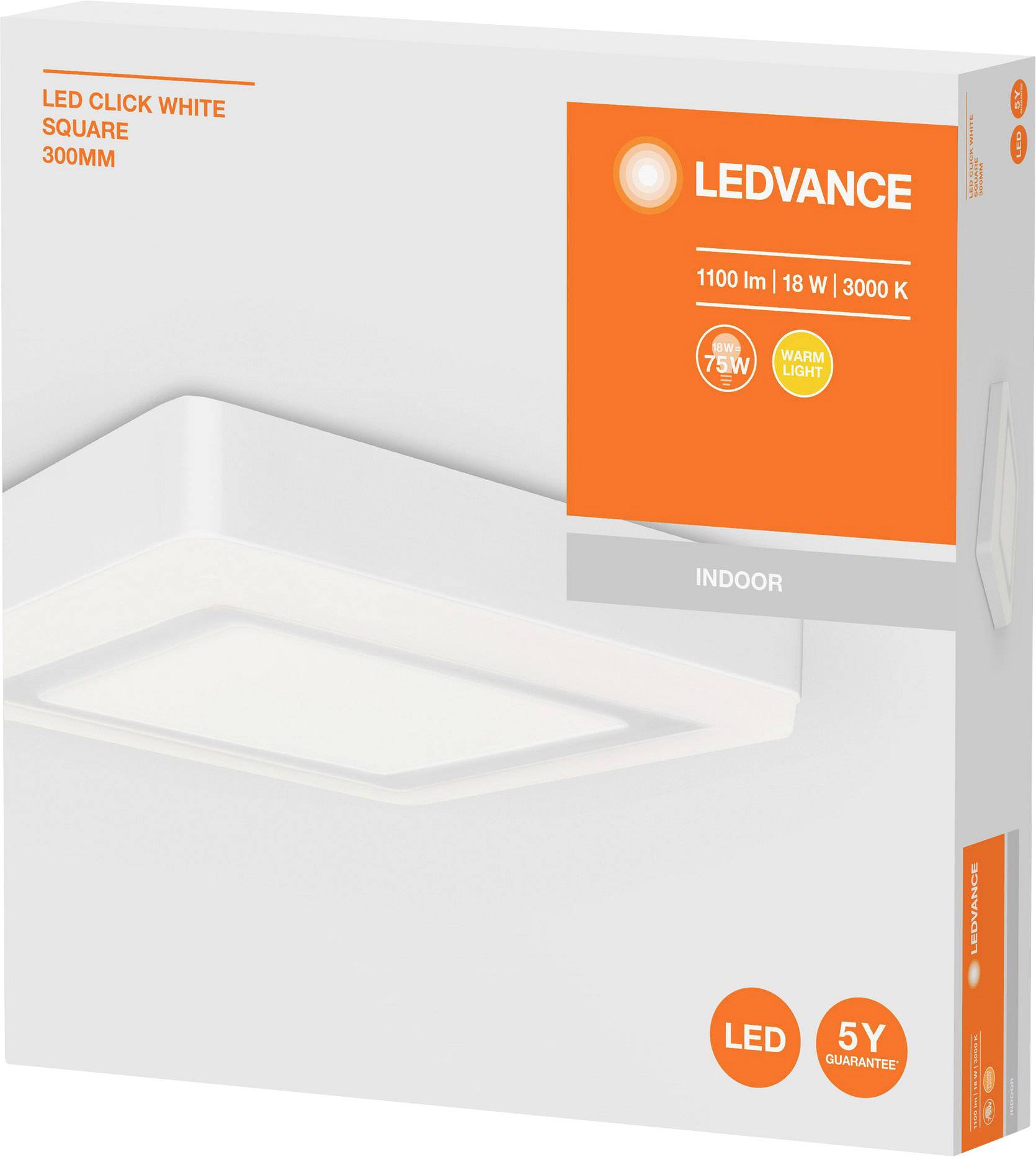 'LEDVANCE LED-Deckenleuchte, quadratisch, 18W, 1100lm, warmweiß 3000K, ersetzt 75W Glühlampe, 5 Jahre Garantie, für Innenräume.'