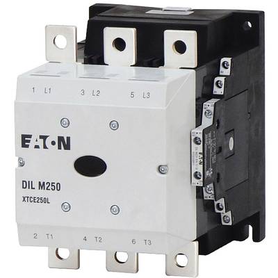 Schütz der Marke Eaton, Modell DIL M250. Kompakte Bauweise mit schwarzem und weißem Gehäuse, sichtbare Anschlussklemmen.