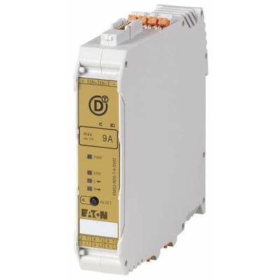 Ein weiß-gelbes elektronisches Gerät mit der Aufschrift 'Eaton', zeigt Stromstärke von 9A an, für elektrische Steuerungen.