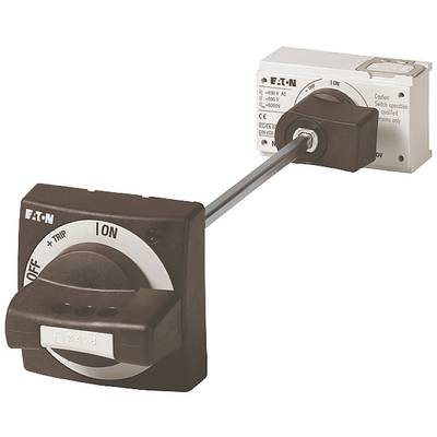 Ein brauner Lasttrennschalter mit 'ON', 'OFF', '+ TRIP' Beschriftungen, hergestellt von Eaton, verbunden durch einen Metallstab.