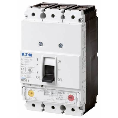 Ein dreipoliger Leistungsschalter von EATON, Modell 'NZM 1', mit Kippschalter für EIN/AUS und Aufdruck der technischen Daten.