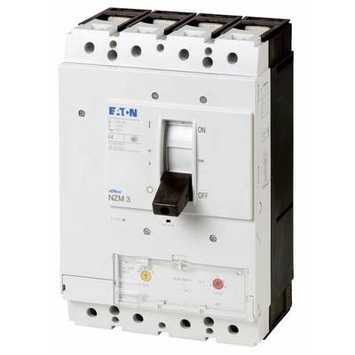 Ein dreipoliger Leistungsschalter der Marke Eaton, Modell NZM3, mit Hebel zur Bedienung und Anzeige für Ein/Aus-Zustand.