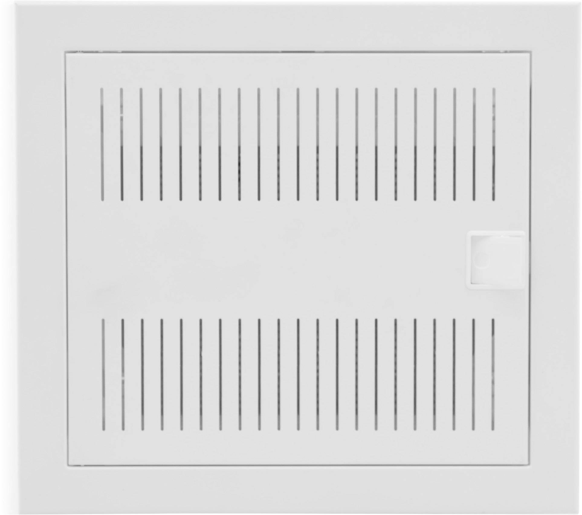 Eine weiße Lüftungsklappe mit vielen schmalen Schlitzen, die für Luftzirkulation sorgt, eingebettet in einer Wand.