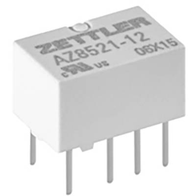 Ein weißes elektronisches Relais mit der Aufschrift 'ZETTLER AZ8521-12'. Es hat sechs Anschlussstifte an der Unterseite.
