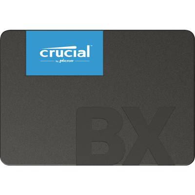Eine SSD von Crucial, Modell BX, in Schwarz mit blauem Logo in der oberen linken Ecke.
