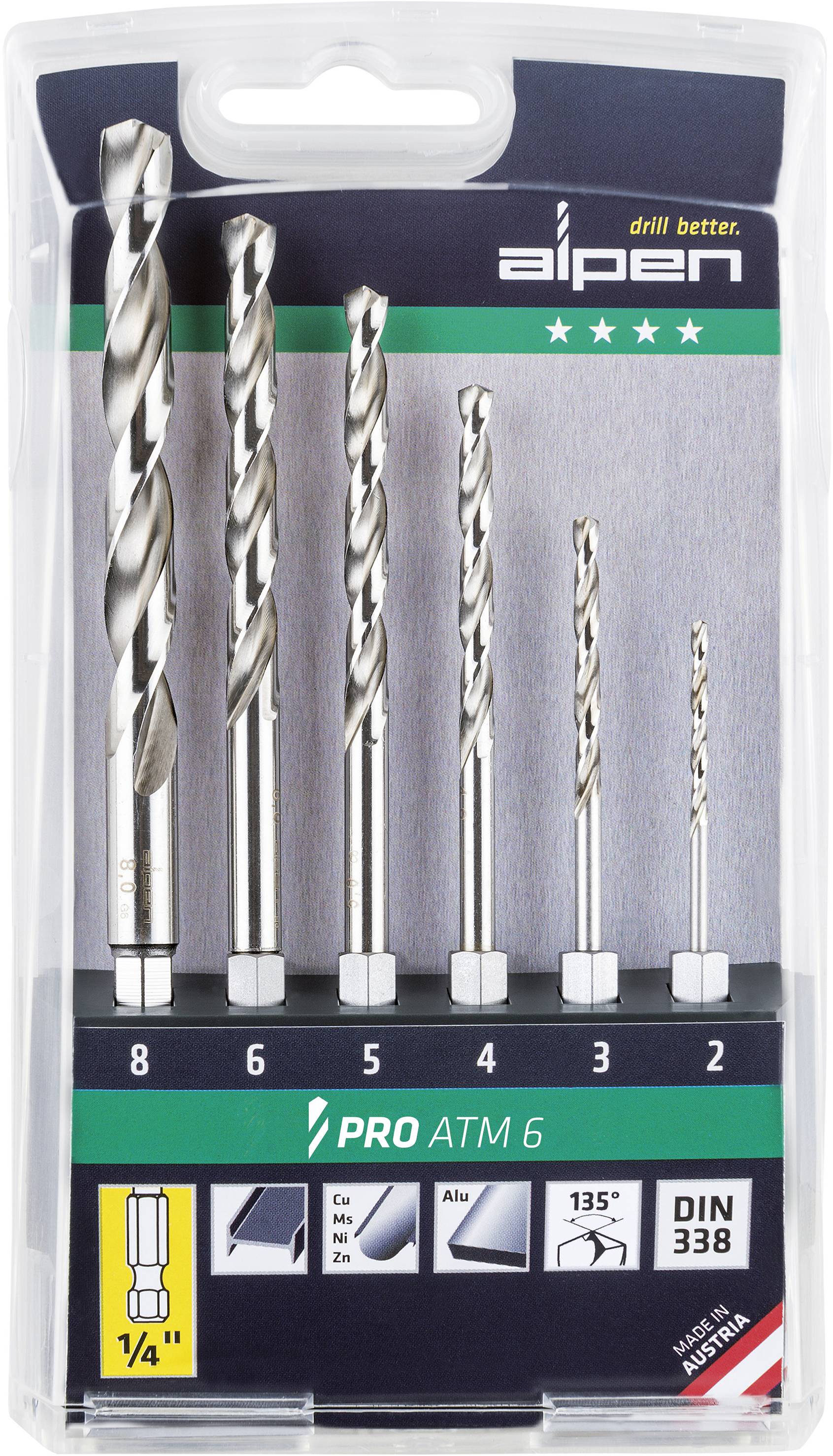 ALPEN 0000100806100 HSS Metall-Spiralbohrer-Set 4teilig 1/4\" (6.3 mm) Außenvierkant 1 St.