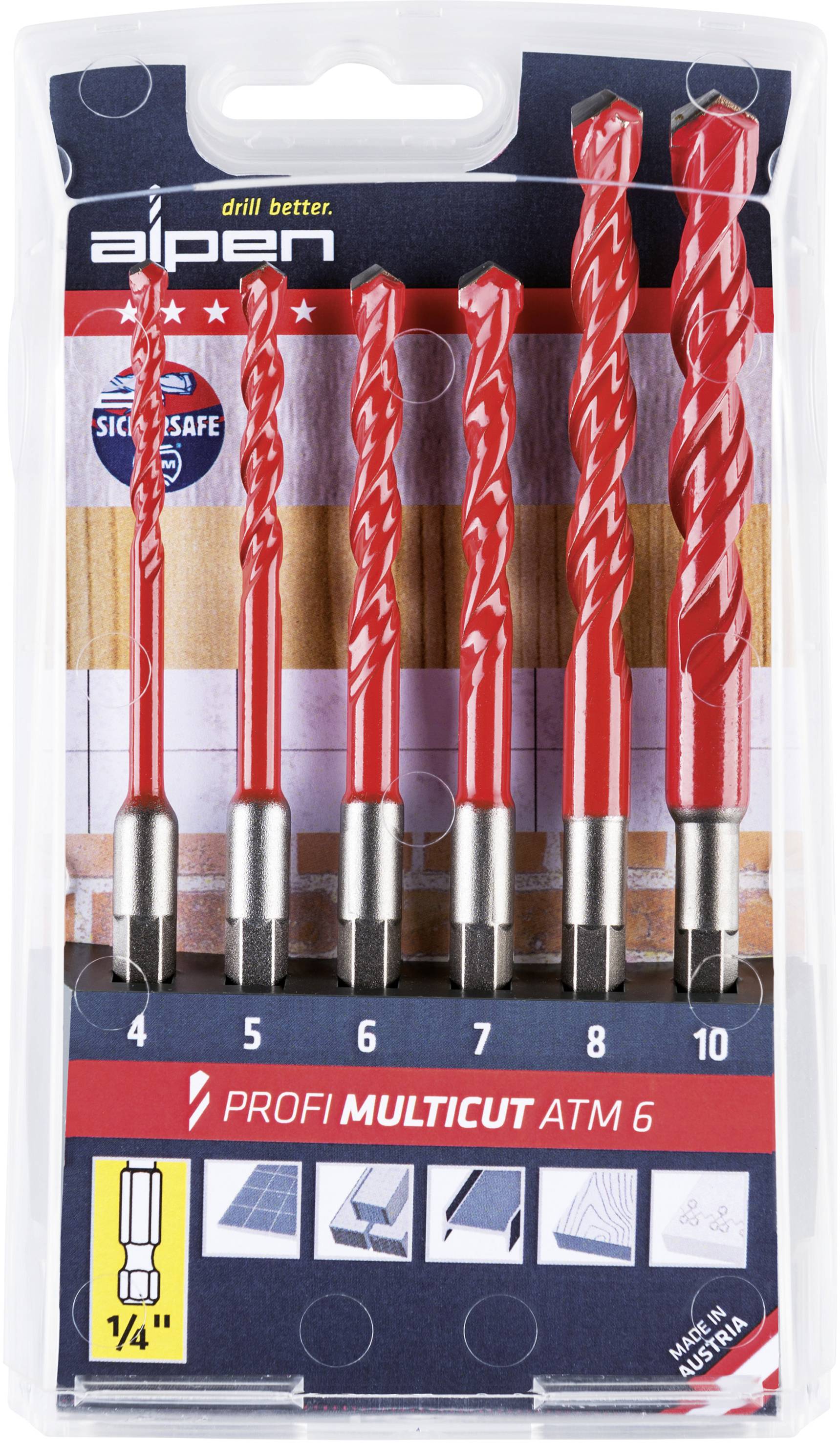 ALPEN MultiCut 0000100802100 Hartmetall Mehrzweckbohrer-Set 6teilig 1/4\" (6.3 mm) 1 St.