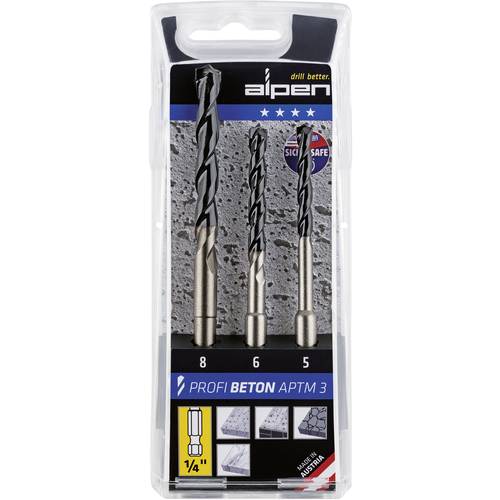 Alpen APTMS 3 0000101803100 Beton-Spiralbohrer-Set 3teilig 5 mm, 6 mm, 8 mm 1/4 (6.3 mm) 1 St.