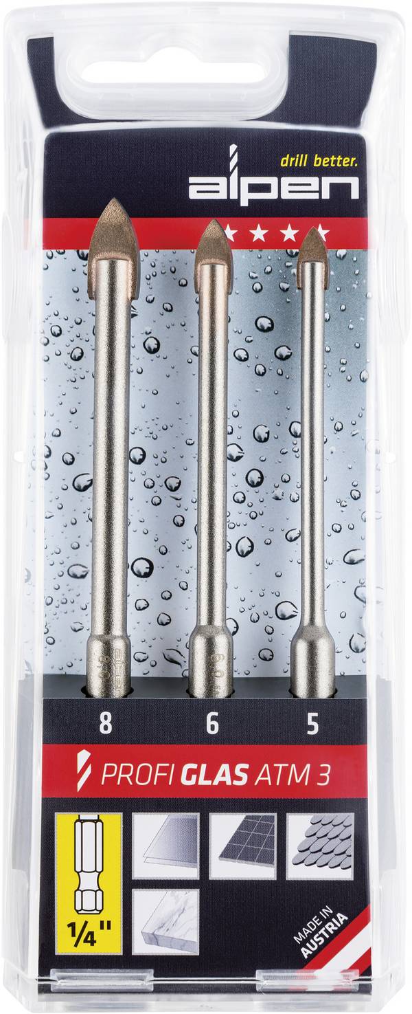 Alpen 0028900003100 Glasbohrer-Set 3teilig 5 mm, 6 mm, 8 mm  1/4" (6.3 mm) 1 St.