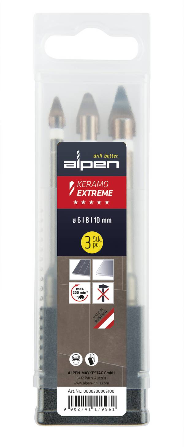 Alpen 0000300003100 Glasbohrer-Set  6 mm, 8 mm, 10 mm  Zylinderschaft 1 St.