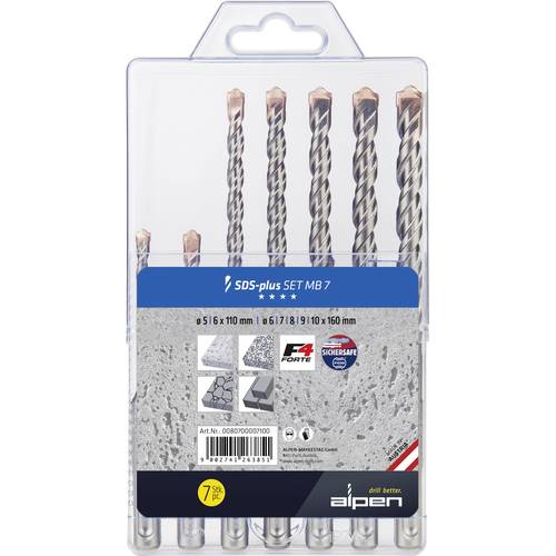 Thumbnail - Alpen 0080700007100 Stahl Beton-Spiralbohrer-Set 5 mm, 6 mm, 7 mm, 8 mm, 9 mm, 10 mm 1 Set