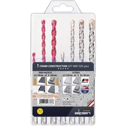 Thumbnail - Alpen 0000100007100 SDS-plus MB 7 7teilig Universal-Bohrersortiment Metall, Stein, Beton, Holz, Mauerwerk 5 mm, 6 mm, 8 ...