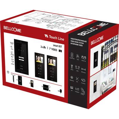 Bellcome Smart+ 3.5” Video-Kit 2 Familie  Video-Türsprechanlage Kabelgebunden Komplett-Set 14teilig Schwarz