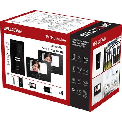 Bellcome Advanced 7" Video-Kit 2 Familie  Video-Türsprechanlage Kabelgebunden Komplett-Set 14teilig Schwarz