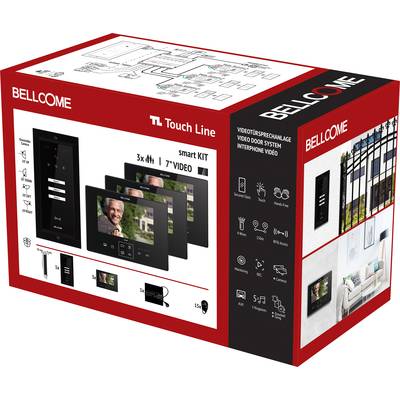 Bellcome Smart 7" Video-Kit 3 Familie  Video-Türsprechanlage Kabelgebunden Komplett-Set 20teilig Schwarz