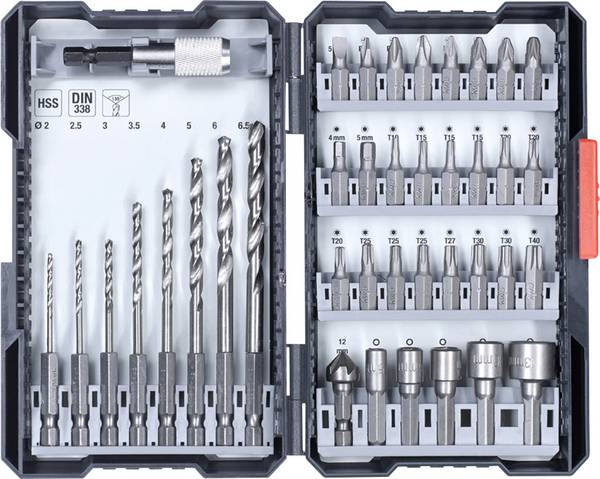 kwb 108910 39teilig Bohrer- und Bit-Sortiment Metall 2 mm, 2.5 mm, 3 mm, 3.5 mm, 4 mm, 5 mm, 6 mm, 6.5 mm