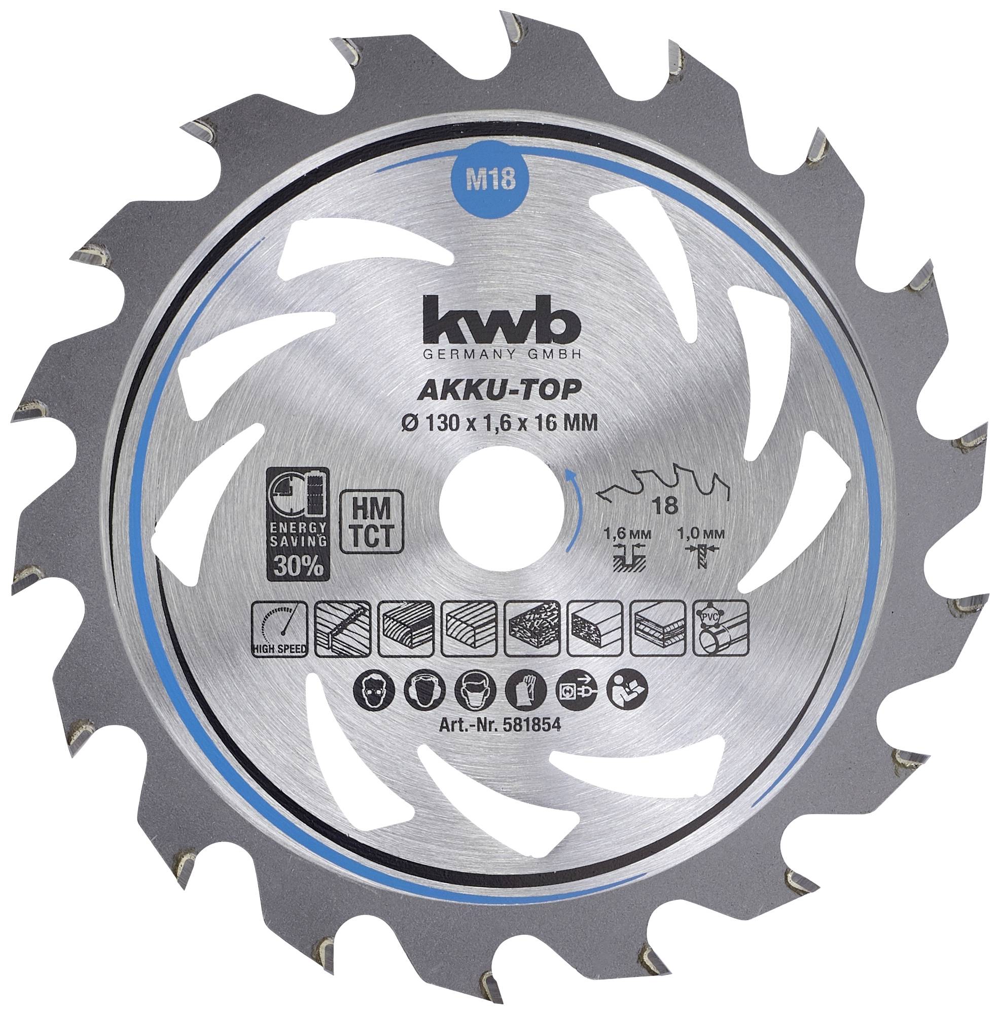 KWB 581854 Hartmetall Kreissägeblatt 130 x 16 x 1.0 mm Zähneanzahl: 18 1 Stück (581854)