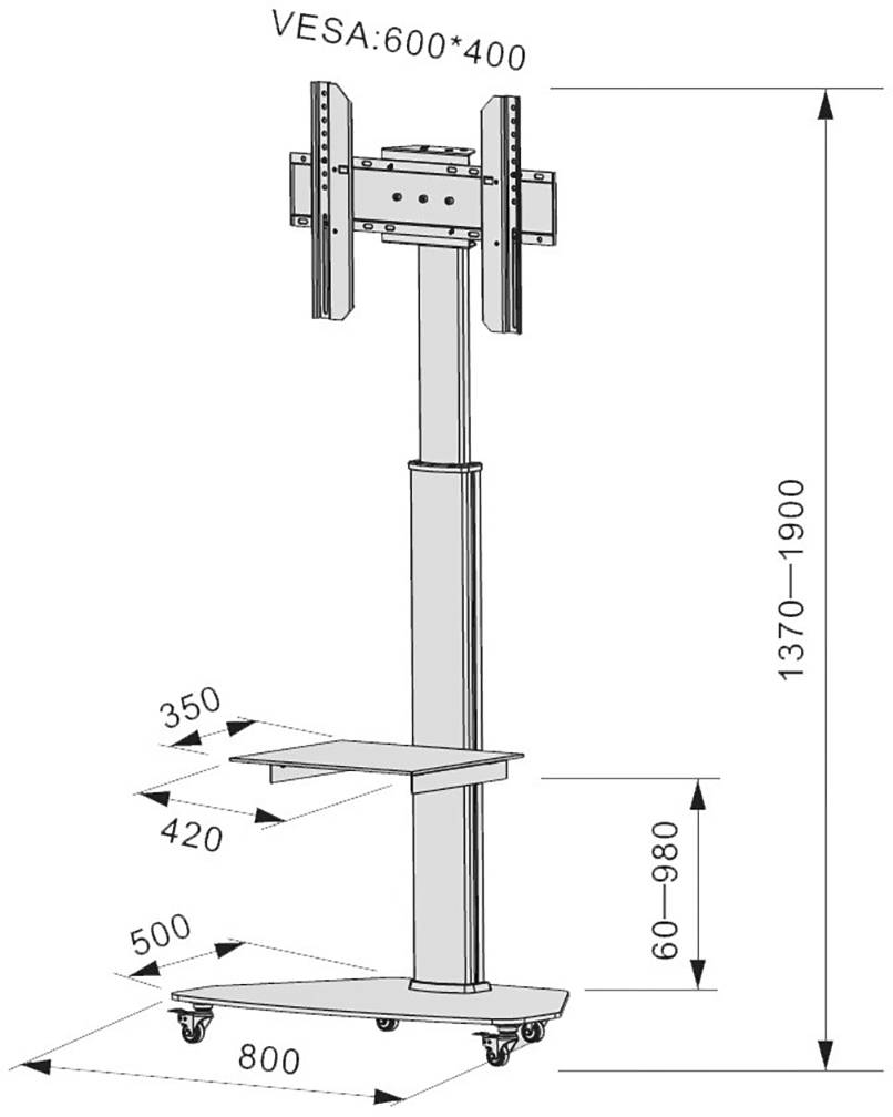 TECHly ICA-TR3SL TV-Rollwagen 94,0 cm (37") - 177,8 cm (70") Rotierbar, Höhenverstellbar Geräteablage-4